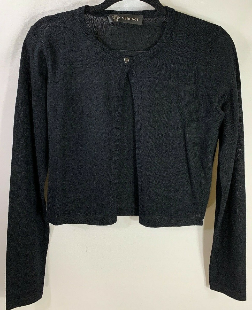 トップス vintage made in italyVERSACE cardigun ea Vintage GIANNI VERSACE Black Sequined Cardigan Size 44