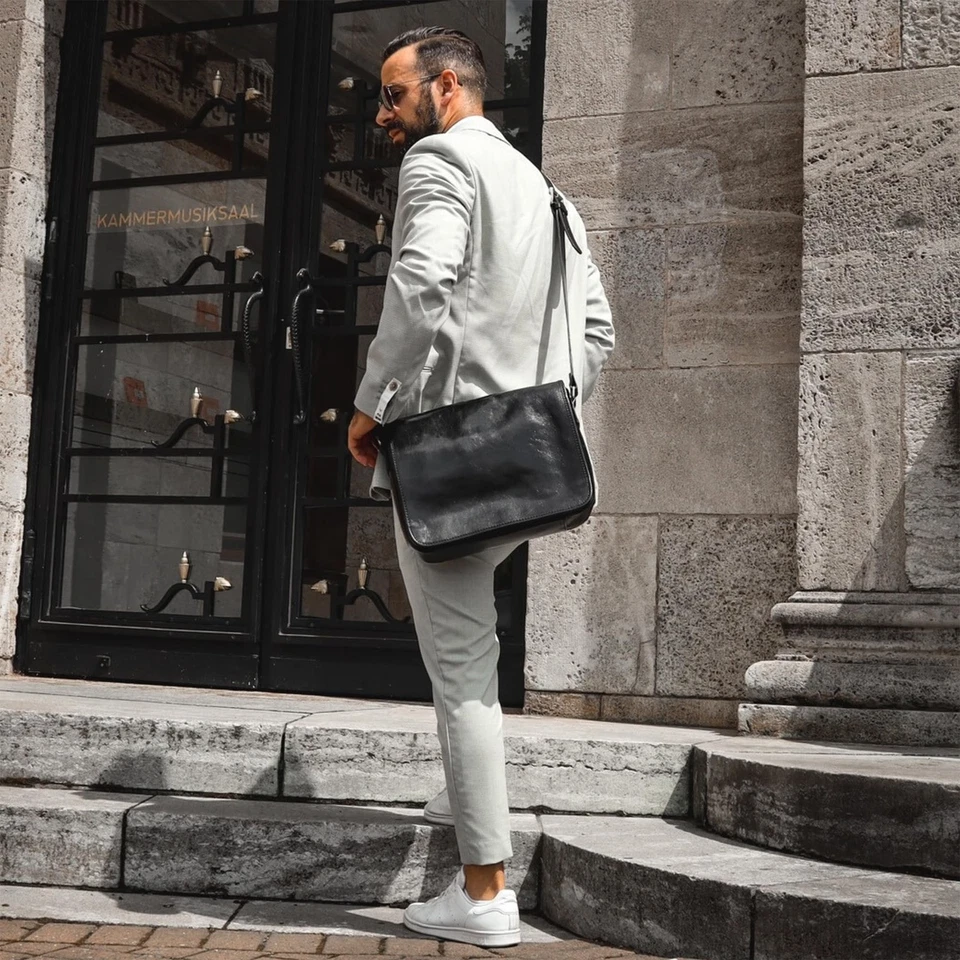 Bolso Mensajero de Cuero Time Resistance para Hombre, Bandolera Hecho a Mano, Debe... Foto 2 de 4