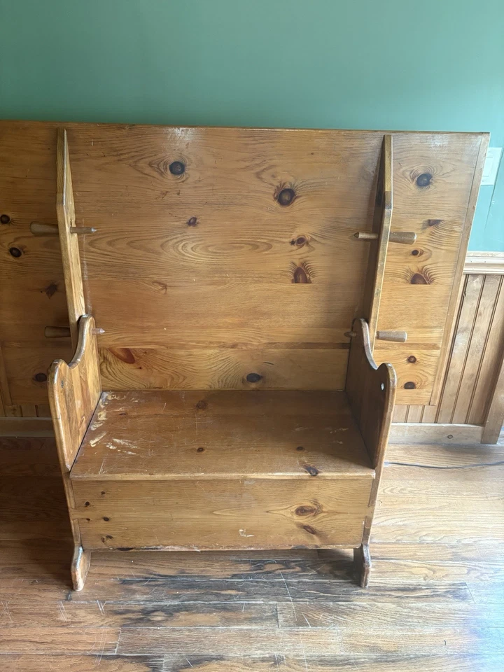 Banco de mesa conversível década de 1930 pinho rústico - Imagem 2 de 4