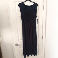 Tahari Black Sleeveless Faux Wrap Midi Dress Plus Size 1X Made in USA