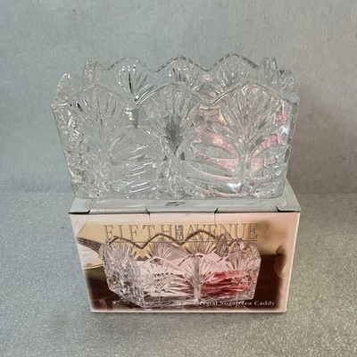 Fifth Avenue ''Portico Divided Clear Heavy Crystal Sugar Packet Holder Tea Caddy