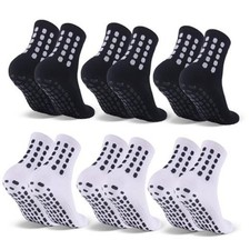 6 Pairs Kids Grip Soccer Socks Cushioned Non Medium 6 Pairs, 3black 3white