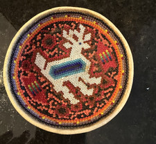 VTG Traditional Huichol Beaded 4"  Gourd Bowl (Xukur&iacute;) Mexico Folk Art