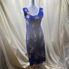 Phono Hut Blue Floral Smocked Sleeveless Midi Dress Scoop Neck Plus Size