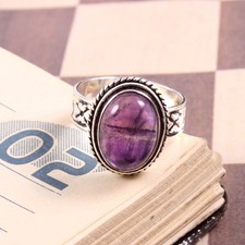925 Sterling Silver Natural Purple Amethyst Gemstone Jewelry Ring US All Size 