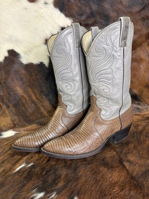 Vintage Dan Post Teju 10.5 B In Great Shape Brown Vamp Grey Upper made In USA