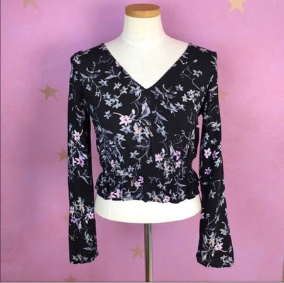 EXPRESS FLORAL TOP WITH KEYHOLE BACK WOMENS XS BOHO GATHERED WAIST Cross Front