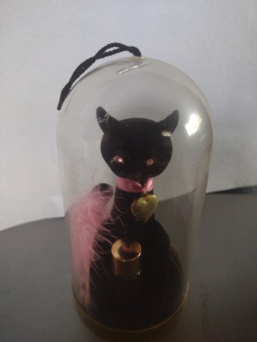Max Factor Sophisti-Cat Black Velveteen Cat Perfume Bottle Holder Golden Woods