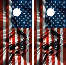 American Flag  Skull USA Cornhole Board Decal Wrap Decal Set FREE SQUEEGEE