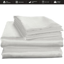 Luxury Satin Sheet Set Queen King 3 Piece Silky Bedding Deep Pocket Sheets