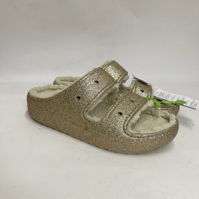 Crocs Classic Cozzzy Glitter Sandal Slide  Gold Beige  208124-93S Women s 10 New