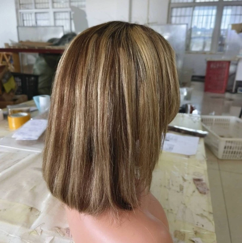Парик Highlight Brown Blonde Bob волнистый 100% человеческие волосы парик с кружевной передней частью - Изображение 3 из 4