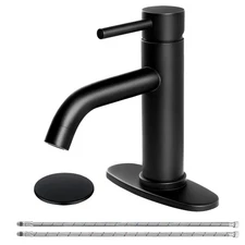 Bathroom Sink Faucet 3 Holes Matte Black Basin Vanity Mixer Tap with Cover&Drain