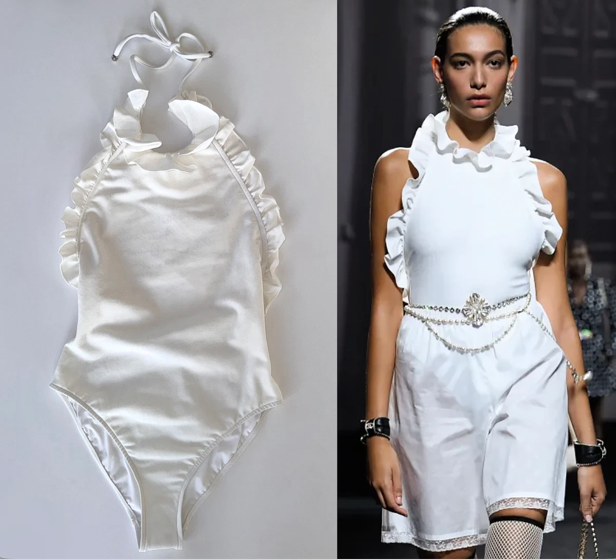 新品未使用★CHANELスイムウェア　白／完品 スイムウェア ボトム - ストレッチ ジャージー、マルチカラー