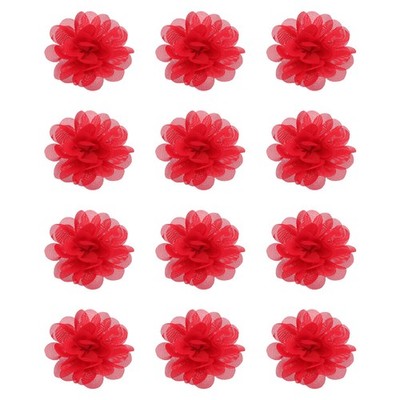 12Pcs 2'' Chiffon Flowers Sewing Fabric Flower Appliques for Crafts Red