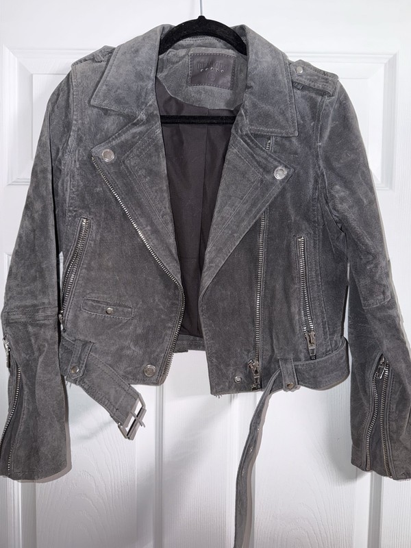 BLANKNYC Women's Grey Suede Leather Moto Jacket Size Extra Small