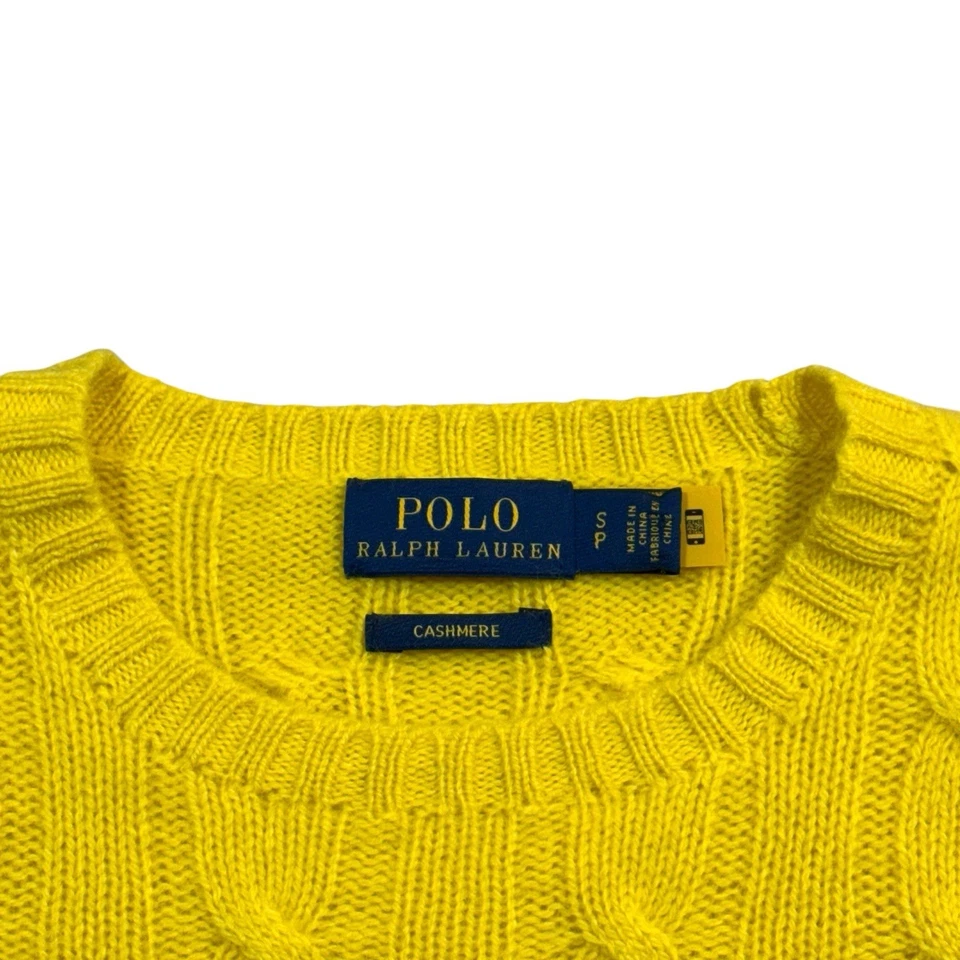 Suéter Ralph Lauren para mujer 100 % cachemir tejido con cable amarillo talla pequeña Foto 4 de 4