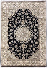6x9' Wool and Silk Quality Handmade Rug BLACK #PIX-8527