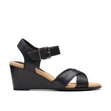 Clarks Emmalae Iris 26181664 Womens Black Wide Leather Wedges Heels Shoes