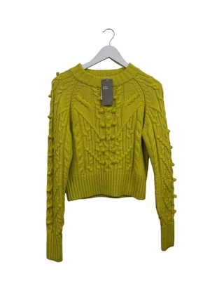 H&M Knitted Green Jumper 3D Pom Pom Cable Knit Wool Size M 10 12 RRP £44.99 - Image 1 of 4