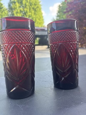 2 Ruby Red Glass Tumblers Vintage Cristal D'Arques Durand   Cooler France 6 1/4''