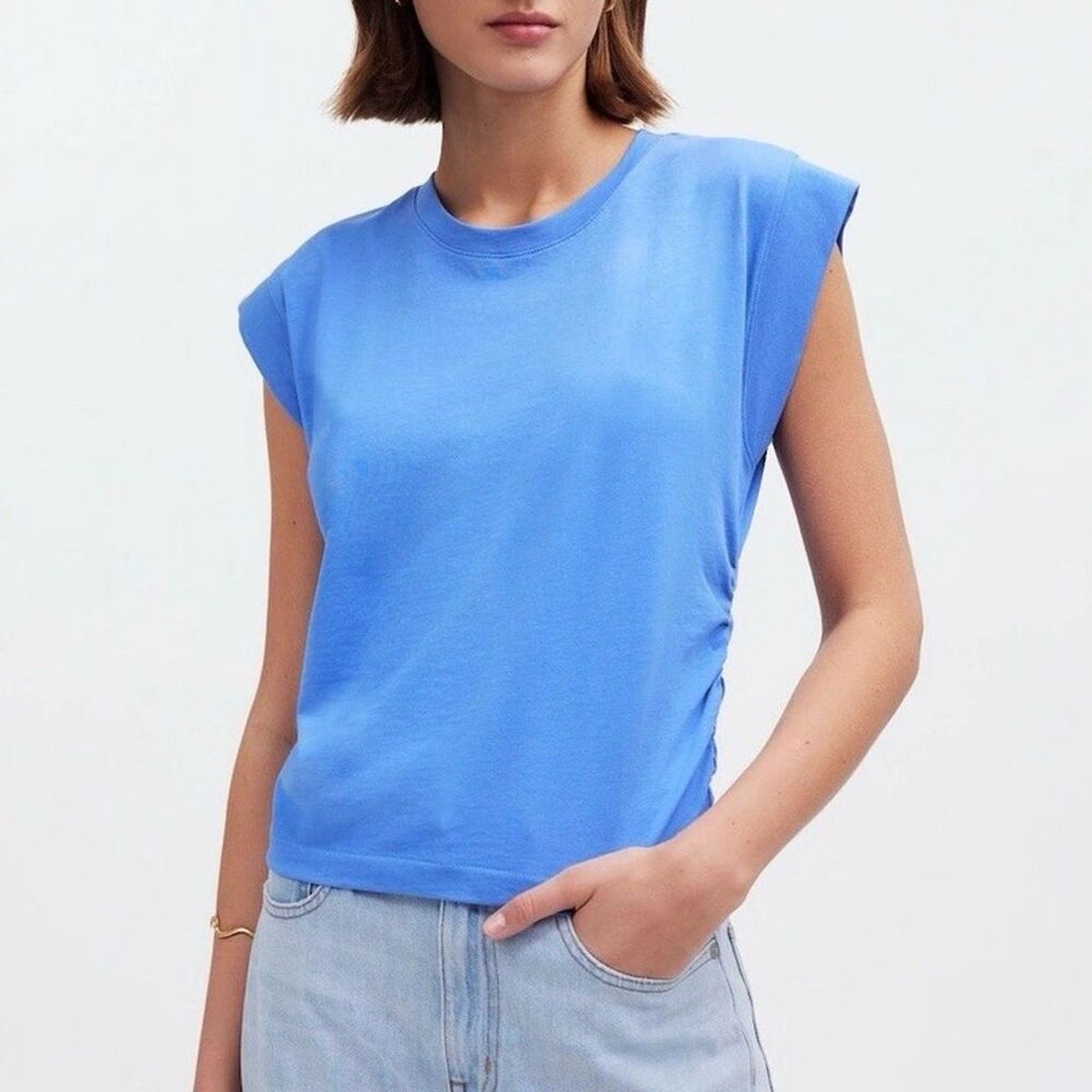 NWT Madewell Women's XXS Blue Side-Cinch Muscle Tee Casual Basic