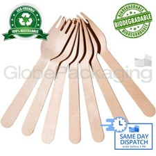 200 x Wooden Disposable Forks Biodegradable Wood Cutlery For Parties Catering