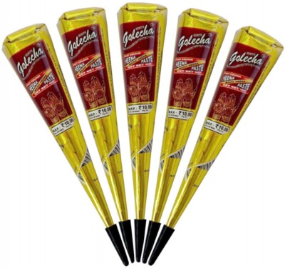 5x Golecha Henna Tattoo Paste Kegel Cones ohne Chemie, No P.P.D, Rotbraun (125g)