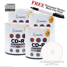400 52X Smartbuy White Thermal Printable CD-R Blank Disc Black Permanent Marker