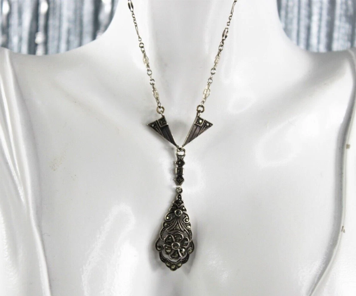 Art deco silver necklace deals