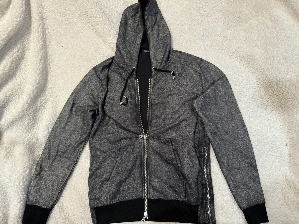 Balmain Mens Glitter effect Cotton Long Sleeve Hooded Full-Zip