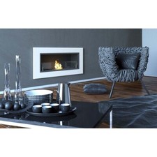 Bio camino etanolo 90 x 40 cm con vetro da parete bianco, stufa bruciatore unico