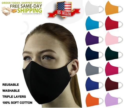 5 Face Masks Set in 3 sizes Triple Layers 100% Cotton Washable Reusable W/Pocket - Picture 13 of 101