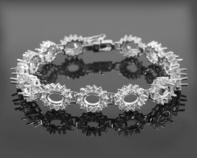5x7 MM Oval Semi Halterung Armband Blanko Cluster-Armband Halterung 925 Silber