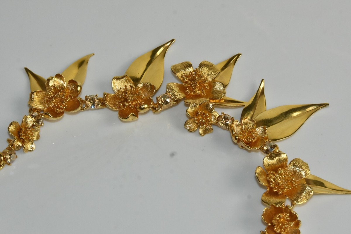 Collier Fantaisie Oscar De La Renta - Cristaux Jaunes Sur Plaqué Or - Neuf (sans Emballage)