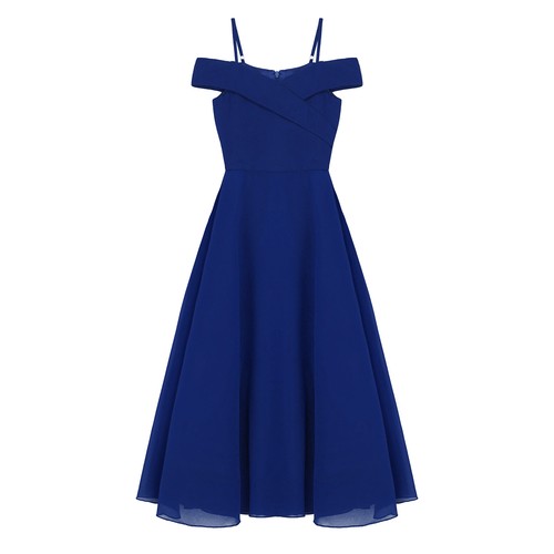 Girls Formal Dress Off Shoulder Chiffon Wedding Bridesmaid Maxi A Line Ball Gown - Picture 9 of 73