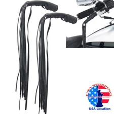 Universal Black Handlebar Brake Lever Fringe Grip Tassel PU Leather For Harley