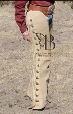 Western leather chap| Beige Fringe chap| Shotgun chap| Cowboy Suede leather Pant