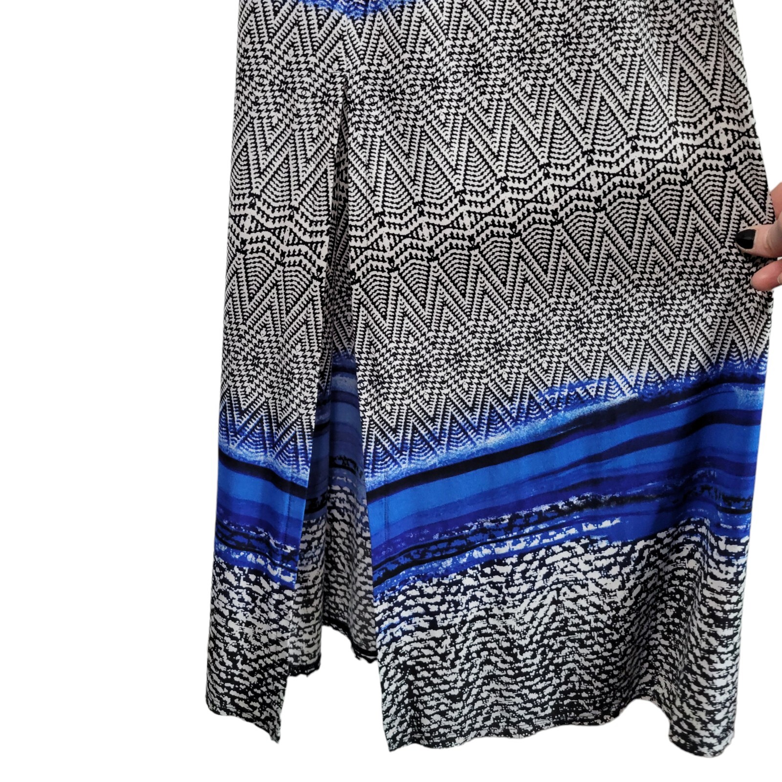 Fever Sleeveless Fit & Flare Maxi Dress Blue & Black Striped Geo Print Size M