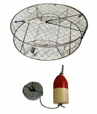 KUFA Stainless Steel Round Crab Trap 5/16" X 100' Lead Rope and 6"X14" Float