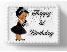 Vestido Negro Clásico Diamantes Niño Pequeño Imagen Comestible Cumpleaños Pastel Topper Fondant-1