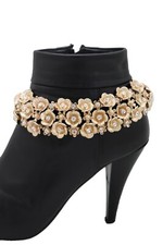 Women Gold Metal Chain Boot Bracelet Elegant Bling Flowers Anklet Charm Evening