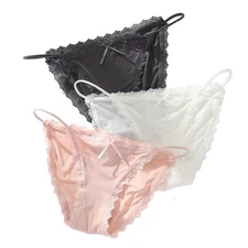 Women Sexy Satin Lace Tanga Bikini Knickers Briefs Panties Lingerie Full Back