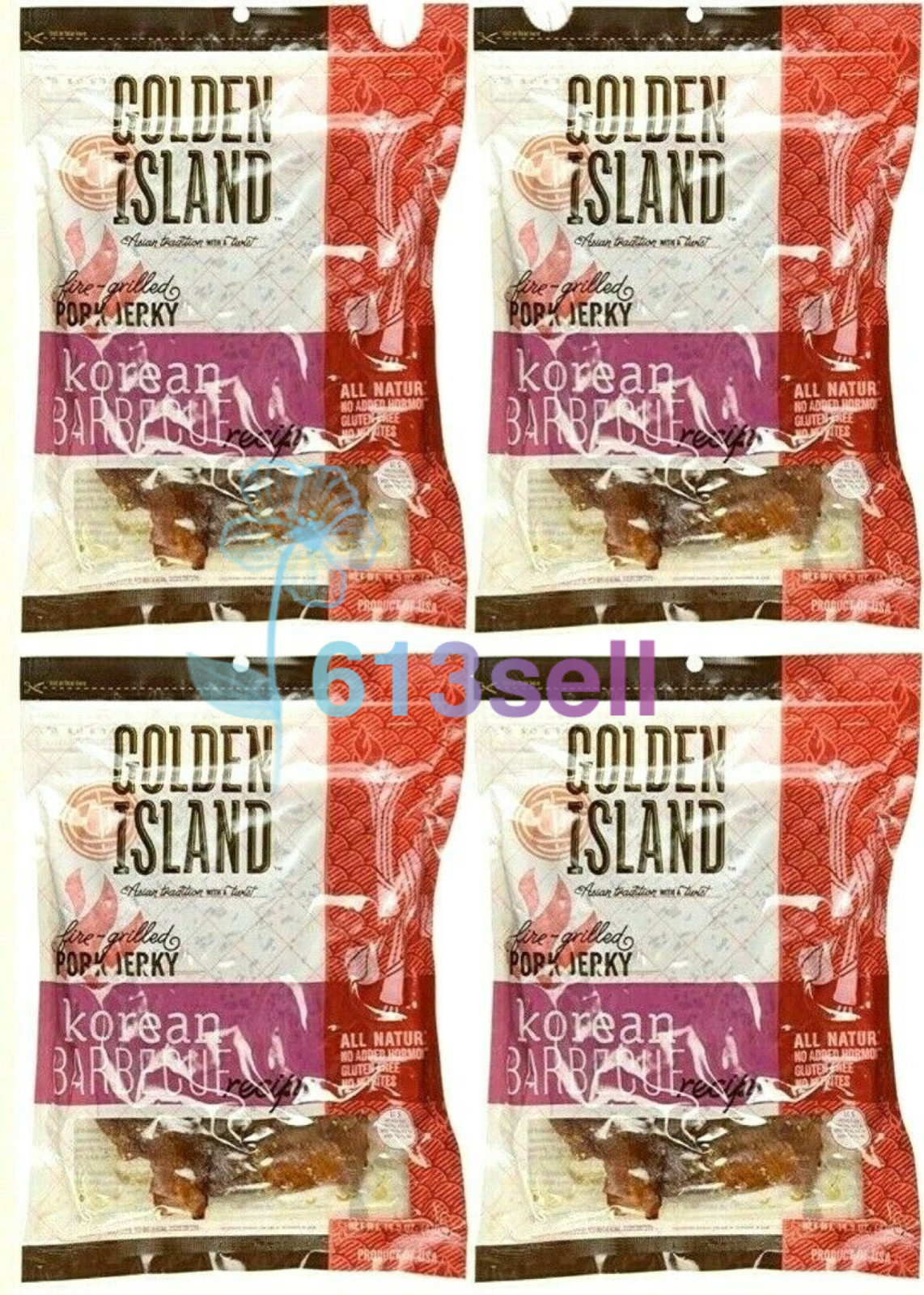 4 Packs Golden Island Korean BBQ Pork Jerky 14.5 oz Each Pac