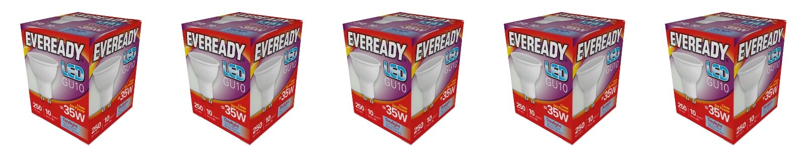 5x Eveready LED GU10 Lamp Light Bulb 250lm 6500K 3W (35W) - Daylight