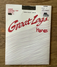Pantyhose Hanes Great Legs Sz. EF Barely Black Sheer Control Top Sandalfoot 691