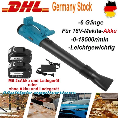 CHARGEYOURLIFE 6 Gänge Akku Laubbläser Blasgerät Mit 2x 5Ah Akku &Ladegerät Für 18V Makita Akku