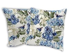 Blue Floarl Throw Pillow Covers 18x18 in Set of Blue Hydrangea Flowers Bird