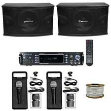 Pair Rockville KPS10 10" 1200w Karaoke/Pro Speakers Bluetooth Amplifier 2 Mics