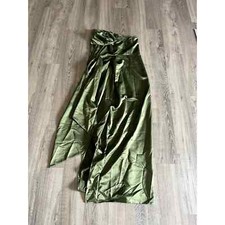 PrettyLittleThing Women's Khaki Satin Draped Bandeau Corset Midaxi Dress - US 12